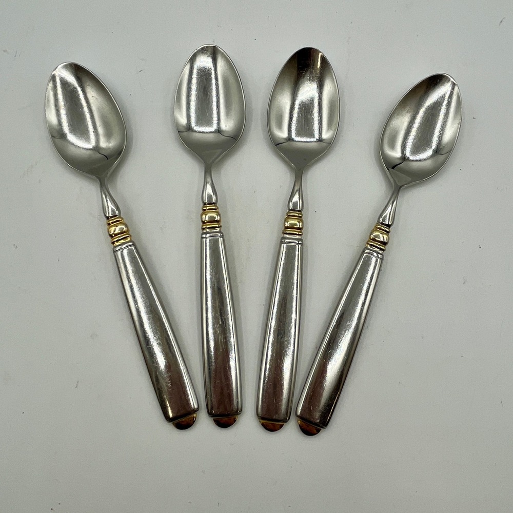 RARE Mikasa Carlise Gold Flatware Japan‎ Glossy 18/8 Stainless Steel 4 Spoons